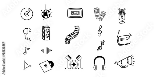 Editable music scribble drawing set,Hand drawn doddle collection for background design, pattern creation design pack. 