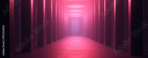 A surreal corridor bathed in pink light, creating an atmospheric and dreamy scene for various creative projects.