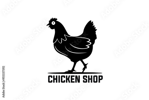 Chicken farm bird countryside agricultural fowl monochrome vintage icon vector illustration. Creative Chicken shop logo on white background.
