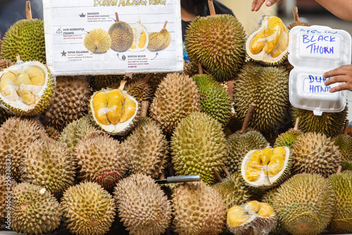 Malaysian Durian Fruit Assortment at Street Market