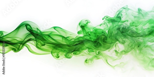 Forced perspective smoke in lively green colors against spotless white background photo