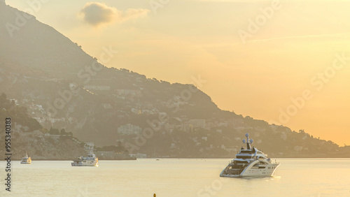 Sunrise view of sea and landscape timelapse from Beaulieu sur mer, France. photo