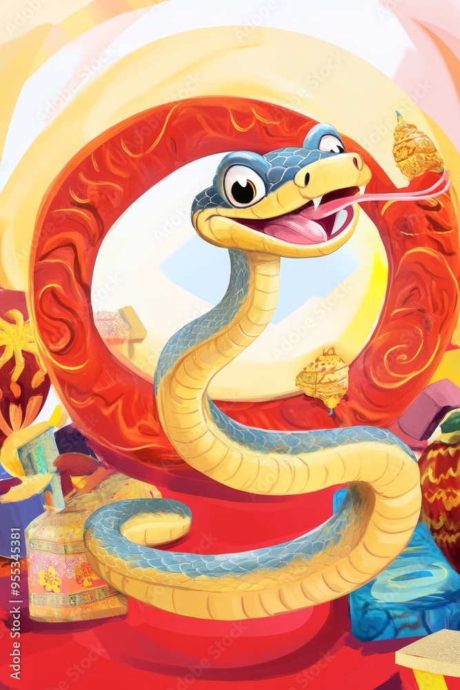 2025 Year of the Snake New Year's card template with Japanese pattern and Snake. 2025 Year of the Snake New Year's card template with Japanese pattern and Snake.