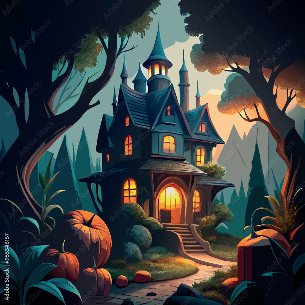Halloween night with a spooky house Halloween night with a spooky house