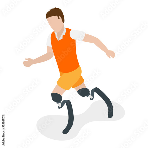 3D Isometric Flat Vector Set of Paralympians, Sportsmen with Disabilities. Item 8