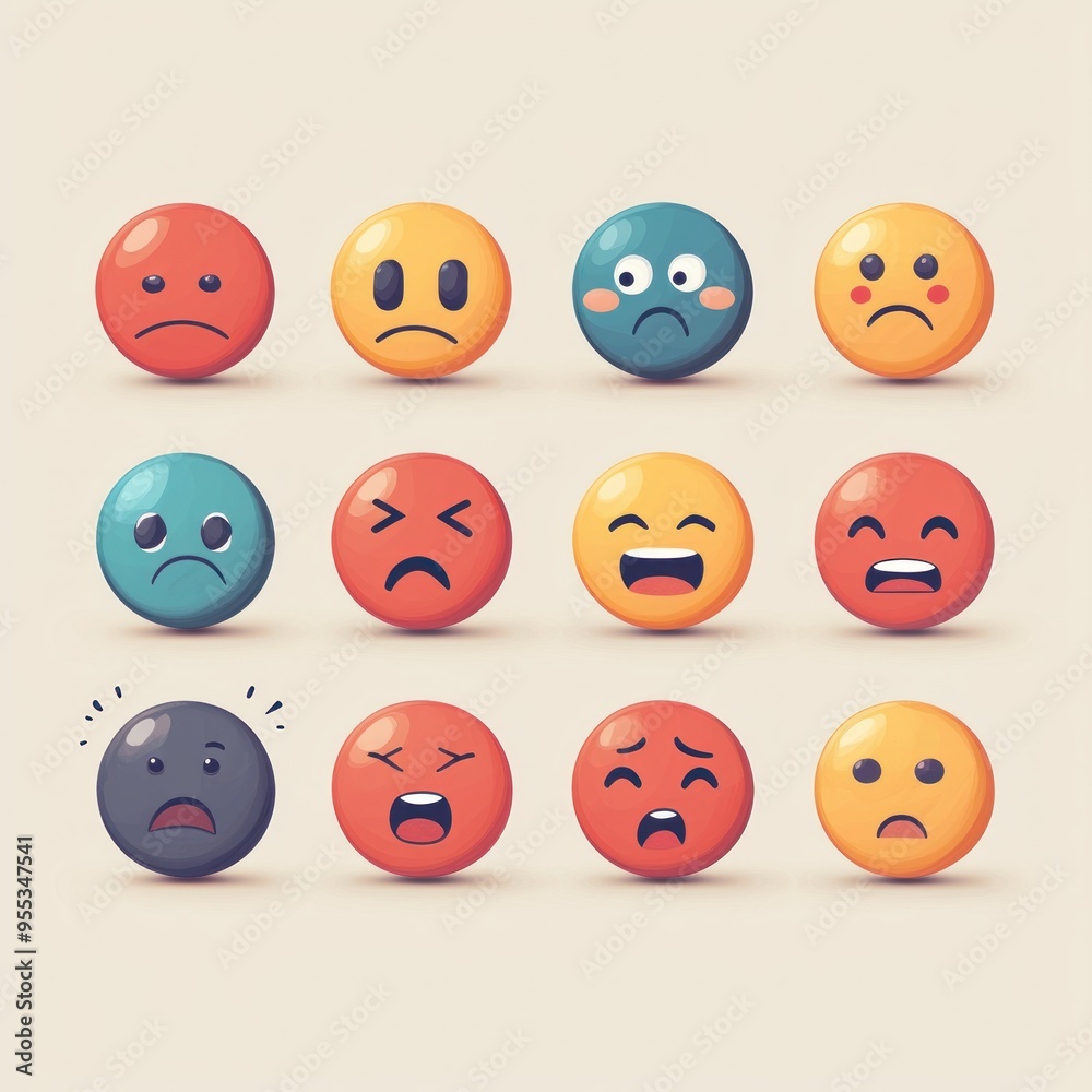 A collection of different colored sad faces A collection of different colored sad faces