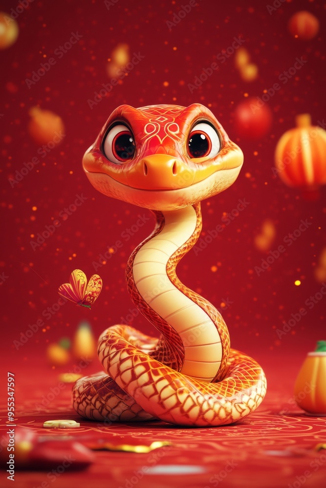 Fototapeta premium 2025 Year of the Snake New Year's card template with Japanese pattern and Snake. postcard, design