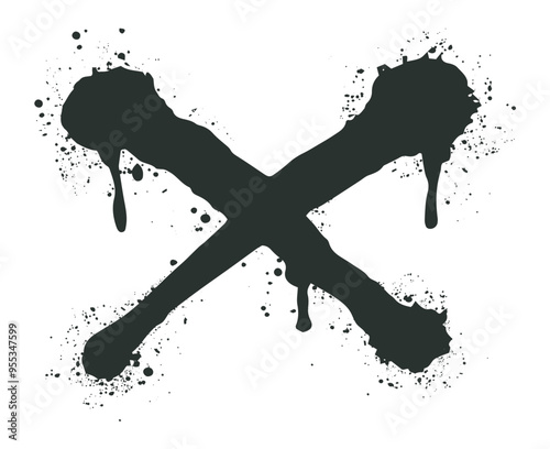 Black ink cross with splattered paint on a white background this flat vector illustration features a bold black ink cross with splattered paint around it