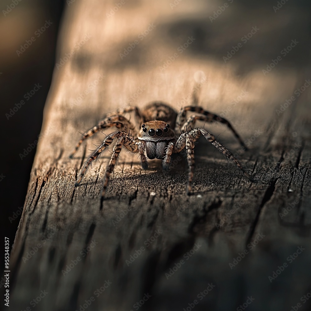 Obraz premium Spider isolated on wooden background