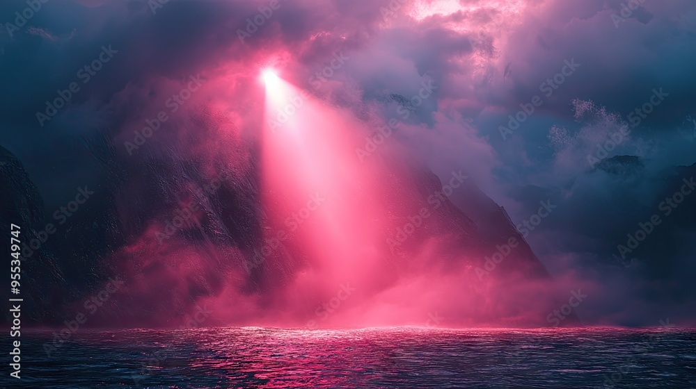 Dark background with lines and spotlights, neon light, and night view. Abstract pink background. Dark background with lines and spotlights, neon light, and night view. Abstract pink background.