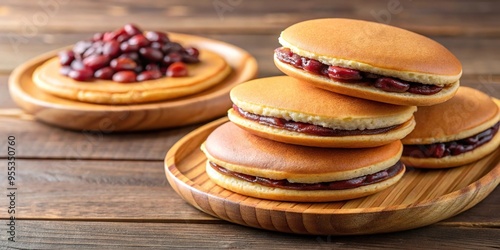 High angle view of tempting dorayaki pancakes with red bean filling photo