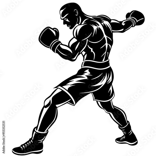 Boxing Silhouette, Boxer with Boxing Gloves