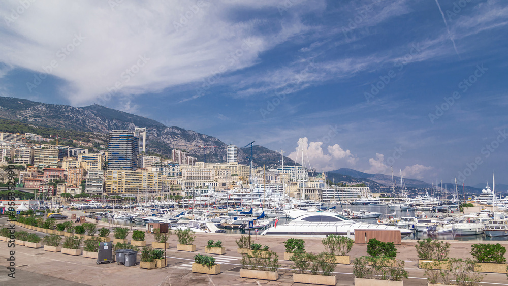 Fototapeta premium Monte Carlo Port Hercule panorama timelapse hyperlapse.