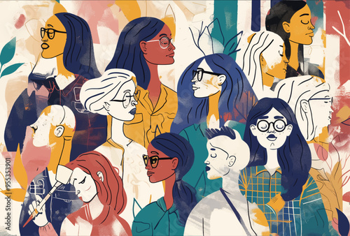Illustration of thoughtful women with different faces and hairstyle, illustration vector design