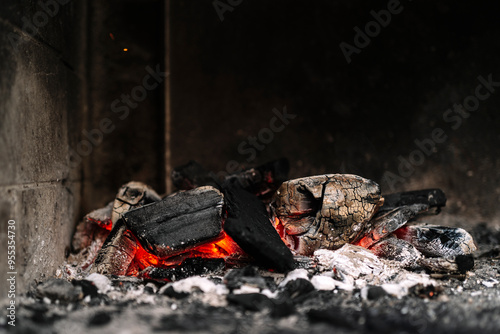 glowing charcoal in stone bbq