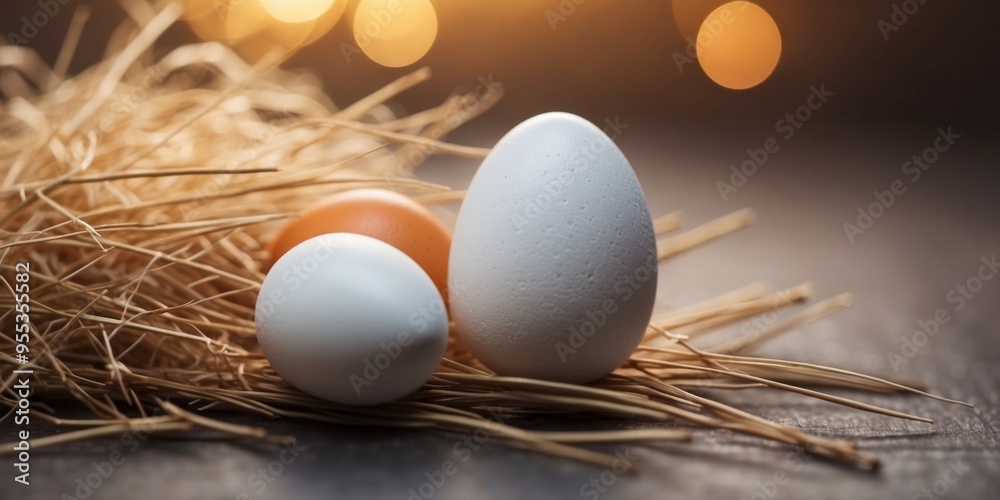 Minimal Easter concept with two white eggs and toothpicks used as spear or sword. Minimal Easter concept with two white eggs and toothpicks used as spear or sword.
