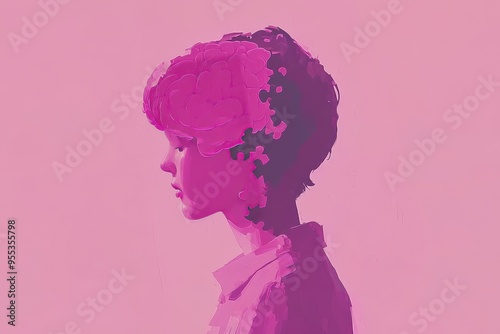 Neuropsychiatry Synaptic transmission Digital rendering of a young girl with a brain hologram representing the potential of young minds and the future of education photo