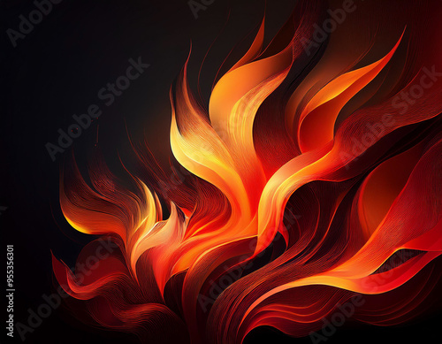 Fiery Flames Intense Red and Orange Abstract Fire Texture on Black Background with Copy Space