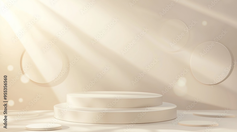 An elegant 3D podium with ample empty space, set against a pale green background, with soft nature-themed lighting, perfect for organic and eco-friendly product advertising An elegant 3D podium with ample empty space, set against a pale green background, with soft nature-themed lighting, perfect for organic and eco-friendly product advertising