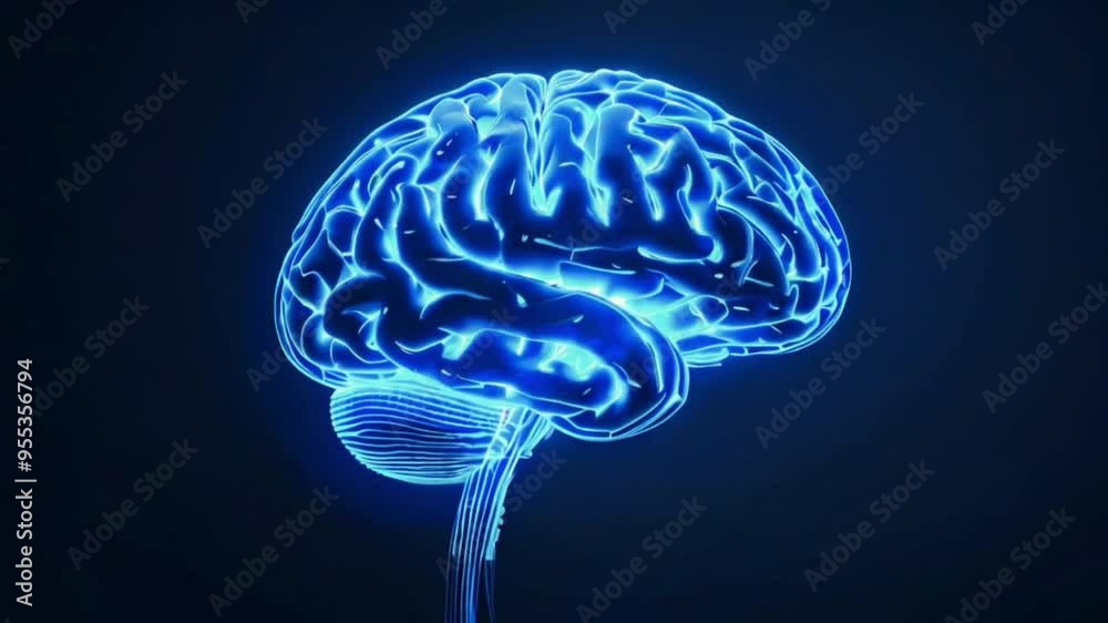 Glowing Blue Human Brain - Digital Rendering Glowing Blue Human Brain - Digital Rendering