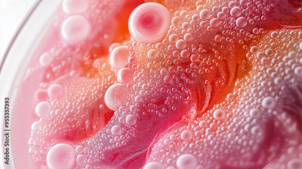 Vibrant Pink Carbonated Drink with Bubbles and Fizz Close Up Vibrant Pink Carbonated Drink with Bubbles and Fizz Close Up
