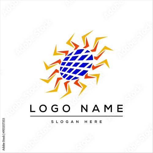Sun solar energy logo design template. solar tech logo designs 
