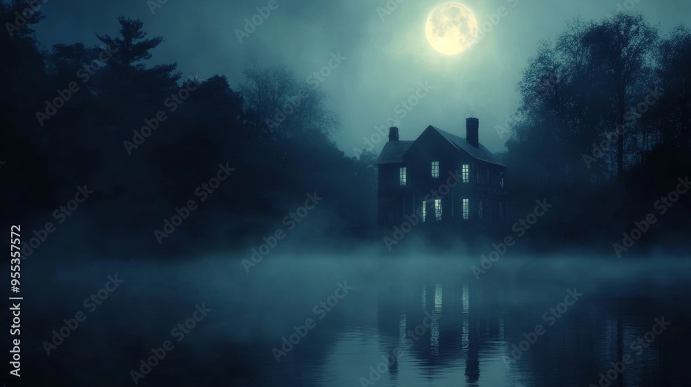 Haunted House by a Moonlit Foggy Lake Haunted House by a Moonlit Foggy Lake
