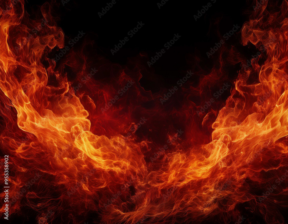 Fiery Flames Intense Red and Orange Abstract Fire Texture on Black Background with Copy Space Fiery Flames Intense Red and Orange Abstract Fire Texture on Black Background with Copy Space