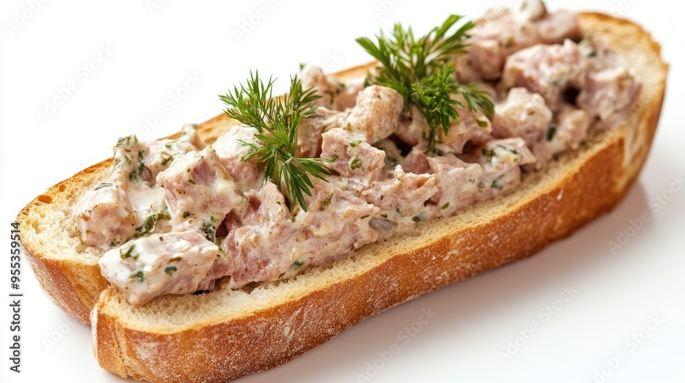 A sandwich with creamy filling and dill. This photo is perfect for advertising healthy and delicious food. A sandwich with creamy filling and dill. This photo is perfect for advertising healthy and delicious food.