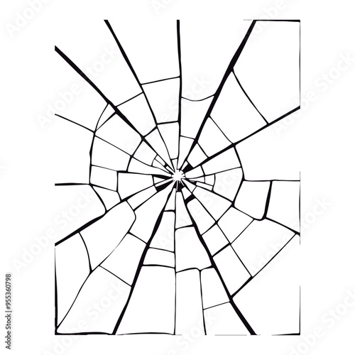 Texture like shattered glass on the surface. Draw the appearance of broken or smashed glass. Isolated vector drawing on a white background 
