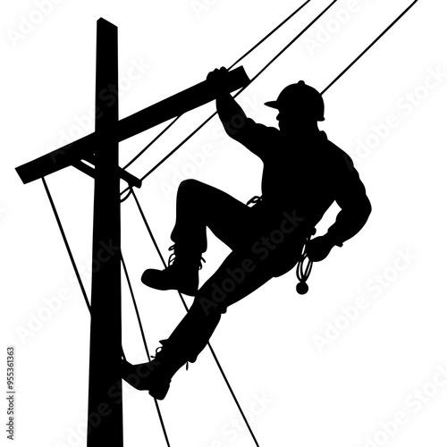 Lineman Climbing Silhouette - Vector Illustration