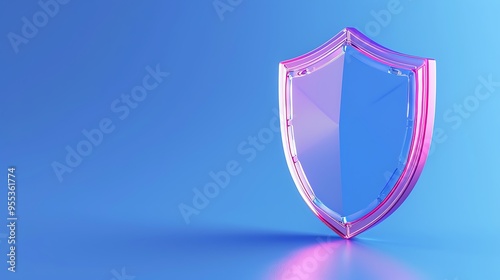 3D illustration of a transparent shield in pink and blue tones, symbolizing protection and security on a gradient background. photo