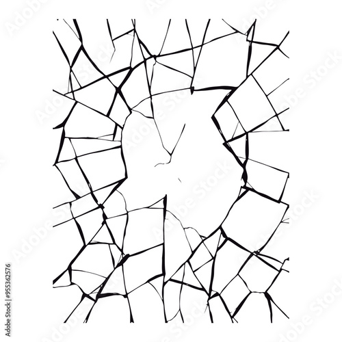 Texture like shattered glass on the surface. Draw the appearance of broken or smashed glass. Isolated vector drawing on a white background 

