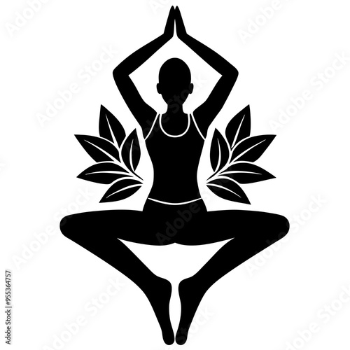 Yoga Pose Silhouette Vector, Simple Shape on White Background