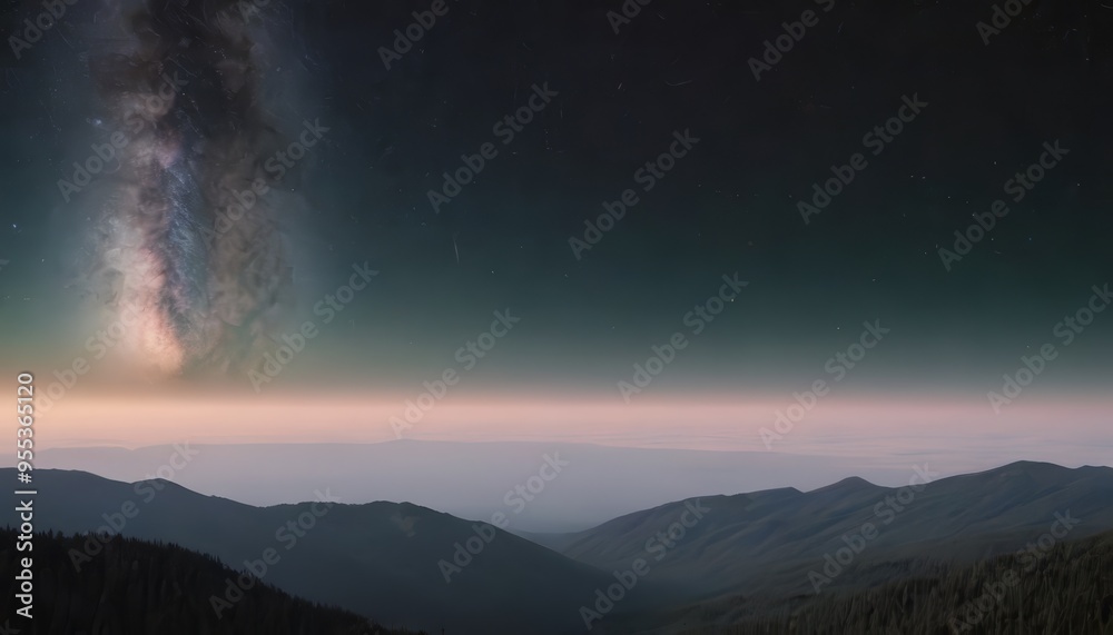 Fototapeta premium Silhouetted mountain range with the Milky Way galaxy shining bright in the night sky.
