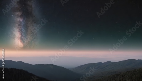 Silhouetted mountain range with the Milky Way galaxy shining bright in the night sky.