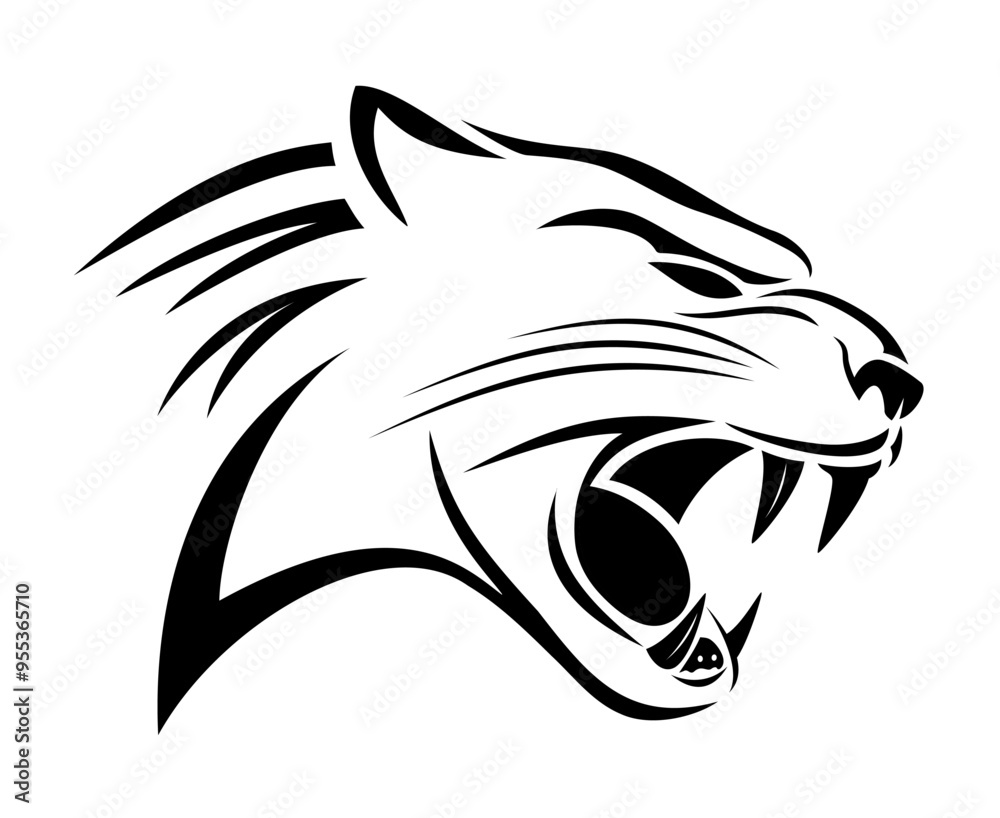 Leopard head silhouette. Leopard head black lines art, simple flat logo, on white background Leopard head silhouette. Leopard head black lines art, simple flat logo, on white background