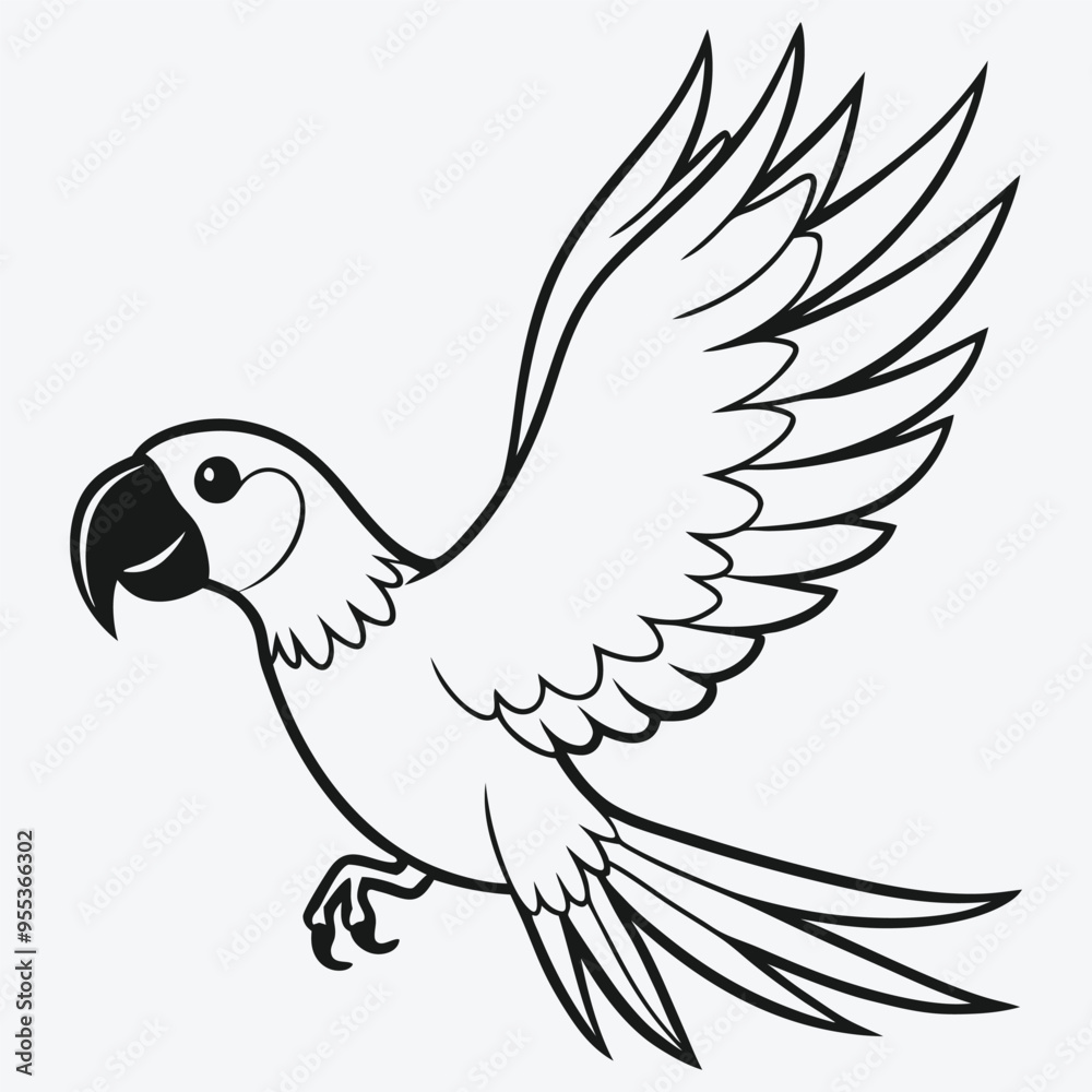 Fototapeta premium Blue Macaw Bird in Flight - Elegant Line Art Masterpiece