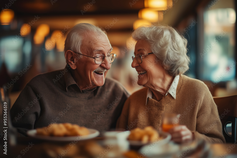 Elderly friends laughing and enjoying lunch in a nursing home. Happy old age. Concept for Grandparents' Day. Elderly friends laughing and enjoying lunch in a nursing home. Happy old age. Concept for Grandparents' Day.