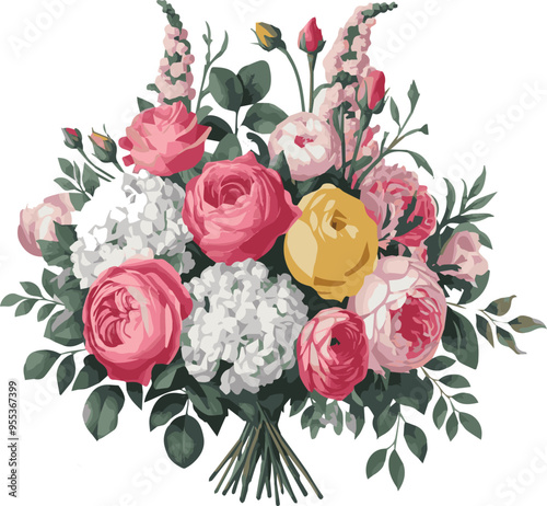 vector illustration showcases a stunning wedding bouquet with a white background 
