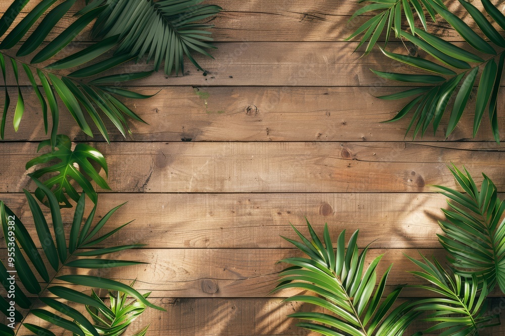Flat lay frame with palm green leaves on wooden background with copy space. desktop wallpaper with palm leaves. backdrop or green leafy tropical forest patterns for design elements. Flat lay frame with palm green leaves on wooden background with copy space. desktop wallpaper with palm leaves. backdrop or green leafy tropical forest patterns for design elements.