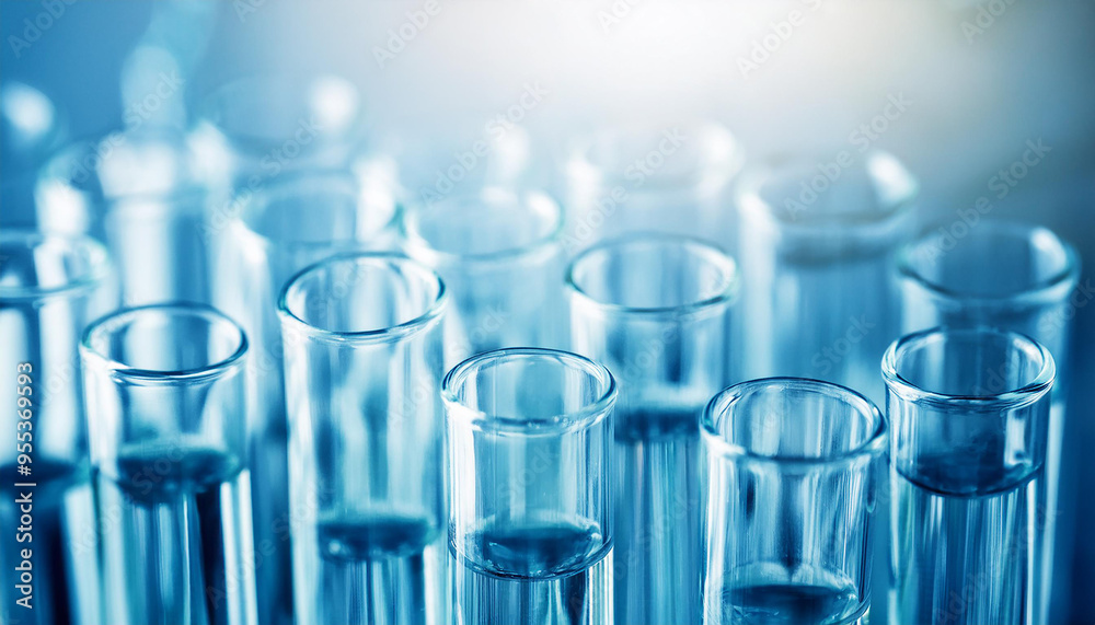 Glass test tubes. Medical glassware. Pharmacy industry and pharmaceutical research in laboratory. Glass test tubes. Medical glassware. Pharmacy industry and pharmaceutical research in laboratory.