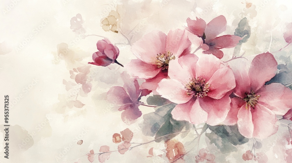 Fototapeta premium Watercolor illustration of flowers Handcrafted arrangement Suitable for various celebrations Soft pastel tones Seasonal themes