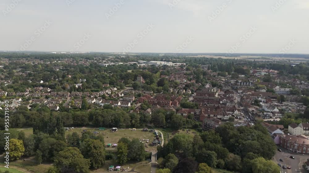 Aerial drone shot over the town of Bishops Stortford in England Aerial drone shot over the town of Bishops Stortford in England