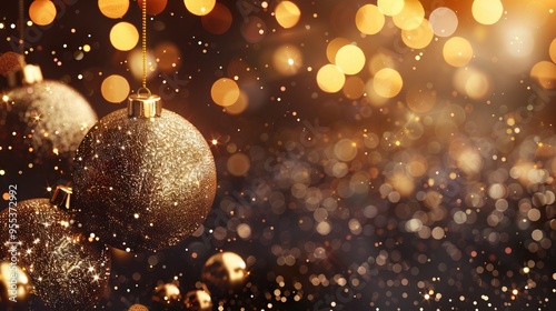 Sparkling blurred Christmas background with golden balls