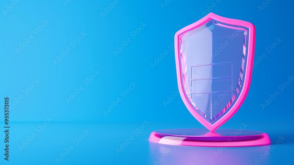 A modern polymer shield with a pink outline on a blue background, symbolizing security and protection in a contemporary design. A modern polymer shield with a pink outline on a blue background, symbolizing security and protection in a contemporary design.
