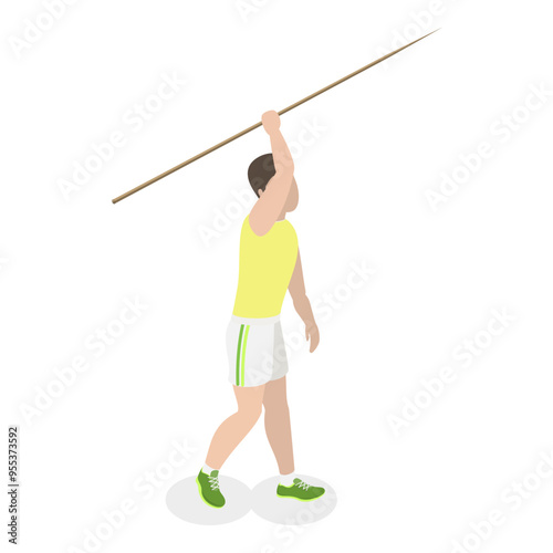 3D Isometric Flat Vector Set of a Character Javeling Throwing, Sports Activity. Item 5