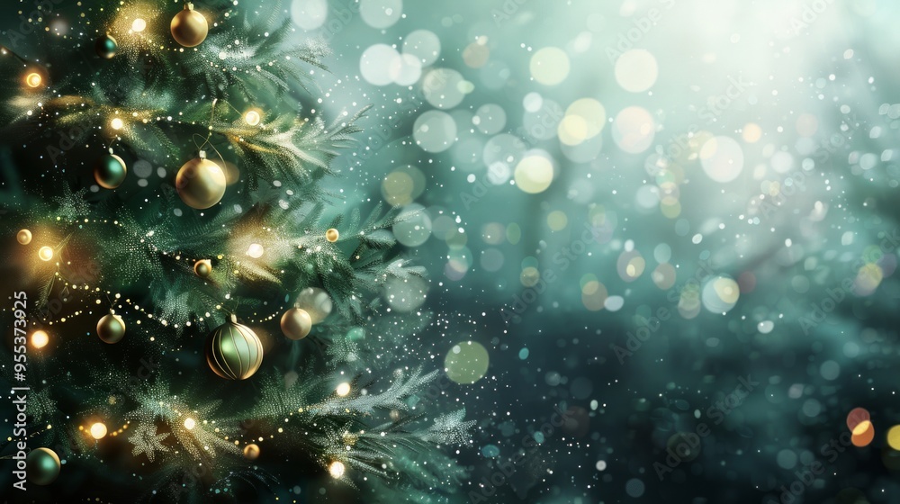 Christmas tree with golden balls and blurred shiny background Christmas tree with golden balls and blurred shiny background