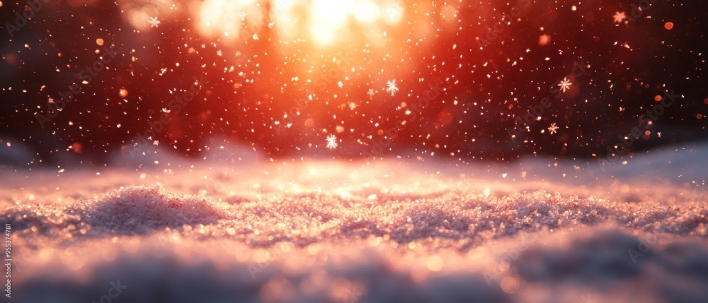 Twinkling snowflakes falling in a white and red spotlight. Twinkling snowflakes falling in a white and red spotlight.
