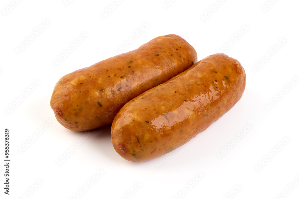 Grilled bavarian sausages, isolated on white background Grilled bavarian sausages, isolated on white background